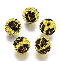Perles de strass en argile polymère, Perles de boule pavé disco , ronde, topaze, pp13 (1.9~2mm), 6 rangs de strass, 10mm, Trou: 1.5mm
