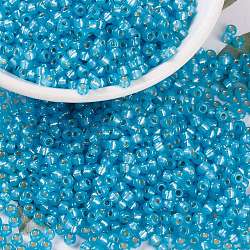 Perles rocailles miyuki rondes, Perles de rocaille japonais, 8/0, (rr647) teinté aqua albâtre argenté, 8/0, 3mm, Trou: 1mm, environ 2111~2277 pcs/50 g