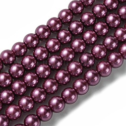 Eco-Friendly Dyed Glass Pearl Round Beads Strands, Grade A, Cotton Cord Threaded, Medium Violet Red, 6mm, Hole: 0.7~1.1mm, about 72pcs/strand, 15 inch
