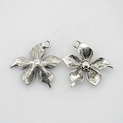 Alloy Pendants, Nickel Free, Flower, Antique Silver Color, Size: about 29mm wide, 30mm long, 7.5mm thick, hole: 2.5mm