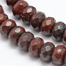 Brins de perles rondelles de jaspe bréchique naturel à facettes, 8x5mm, Trou: 1mm, Environ 76 pcs/chapelet, 15.2 pouce