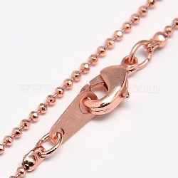 Brass Chain Necklaces, with Brass Lobster Claw Clasps, Rose Gold, 18.1inch, 1mm