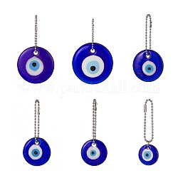 Plat rond avec décoration de pendentif en verre mauvais œil, avec 201 chaînes de billes en acier inoxydable, bleu, 72~98mm, 6 pièces / kit