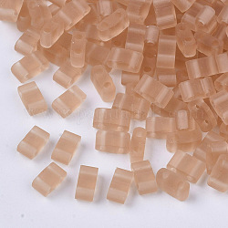 2-Hole Glass Seed Beads, Transparent Colours, Frosted, Rectangle, Dark Salmon, 4.5~5.5x2x2~2.5mm, Hole: 0.5~0.8mm