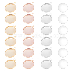 UNICRAFTALE 18 Sets 3 Colors 16mm Flat Round Tray Pendant Making Kits 304 Stainless Steel Pendant Cabochon Settings and Half Round Transparent Glass Cabochons Metal DIY Pendant Findings