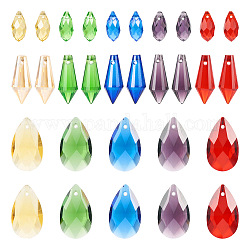 Pandahall 30pcs 15 styles pendentifs en verre transparent, facette, breloques en forme de larme et de glaçon, couleur mixte, 12~22x6~13mm, Trou: 1~1.4mm, 2 pièces / style