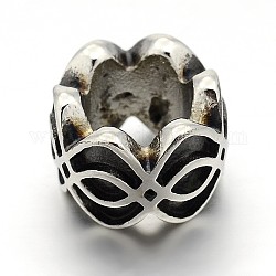 Retro 304 Stainless Steel Big Hole Rondelle Beads, Antique Silver, 7.5x11mm, Hole: 6mm