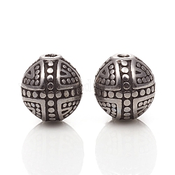 316 Surgical Stainless Steel Beads, Round with Cross, Antique Silver, 9x9.5~10mm, Hole: 1.6mm