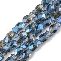 Transparentes perles de verre de galvanoplastie brins, arc-en-ciel plaqué, facette, poisson, bleu acier, 10.5x6x5mm, Trou: 1.4mm, Environ 55 pcs/chapelet, 21.97 pouce (55.8 cm)