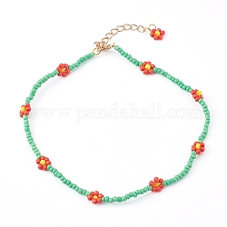 Undurchsichtige Perlenketten aus Glas, mit Alu-Karabiner Schnallen, Blume, golden, grün, 12.59 Zoll (32 cm)