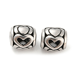 316 Surgical Stainless Steel  Beads, Heart, Antique Silver, 9.5x9.5mm, Hole: 4mm