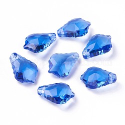 Sfaccettato pendenti di vetro, foglia, blu royal, 16x11x6mm, Foro: 1.5 mm