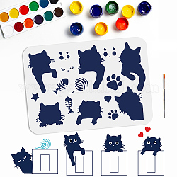 MAYJOYDIY US 1Pc PET Hollow Out Drawing Painting Stencils, for DIY Scrapbook, Photo Album, with 1Pc Art Paint Brushes, Cat Shape, 210x297mm