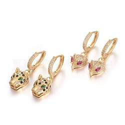 Brass Leverback Earrings, with Cubic Zirconia, Mixed Shapes, Golden, Mixed Color, 30mm, Pin: 1mm