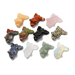 Natural & Synthetic Gemstone Carved Healing Goldfish Figurines, Reiki Energy Stone Display Decorations, 21.5x29~29.5x37~39mm