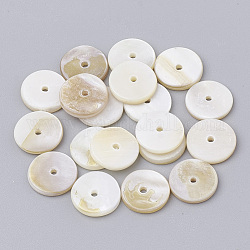 Abalorios de concha de agua dulce, disco / plano y redondo, abalorios heishi, blanco cremoso, 10x2mm, agujero: 1.5 mm