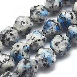 Perlas naturales de k2 piedra / gota de azurita de gota de agua, facetados, redondo, cuentas redondas con corte de estrella, 7~8mm, agujero: 1 mm, , aproximamente 48~54 unidades / filamento, 14.5 pulgada ~ 15.7 pulgadas (37~40 cm)