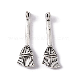 Stile tibetano pendenti in lega di zinco di scopa, piombo & cadimo libero, argento antico, 27x8.7x3mm, Foro: 2 mm, circa 416pcs/500g