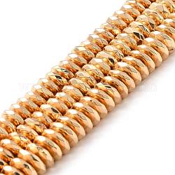 Electroplate Non-magnetic Synthetic Hematite Beads Strands, Grade AA, Long-Lasting Plated, Faceted, Rondelle, Light Gold Plated, 8x3mm, Hole: 1mm, about 116pcs/strand, 15.7 inch(40cm)