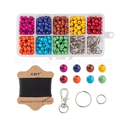 Kits de fabrication de jouets bricolage fidget, y compris les brins de perles rondes turquoise synthétiques, fermoirs pivotants en alliage, porte-clés et anneaux sautés en fer, cordon en nylon ciré, platine, perles: 8 brins