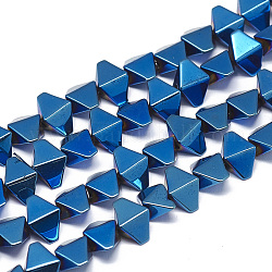 Гальванизировать немагнитных синтетический гематит бисер пряди, двухконусные, с покрытием синим, 8x5.5x4 мм, отверстие : 1 мм, около 75 шт / нитка, 15.7 дюйм