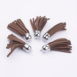 Suede Tassels, with Brass Findings, Nice for DIY Earring or Cell Phone Straps Making, Platinum, Coconut Brown, 55~65x12mm, Hole: 1.5mm