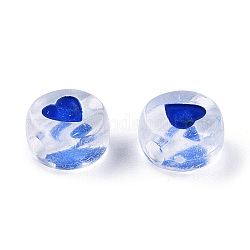 Transparente Acryl-Emailperlen, flach rund mit Herz, Blau, 7x4 mm, Bohrung: 1.8 mm, ca. 108000~111000 Stk. / 15000 g