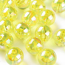 Transparente Acryl Perlen, ab Farbe plattiert, Runde, gelb-grün, 20x19 mm, Bohrung: 3 mm, ca. 111 Stk. / 500 g