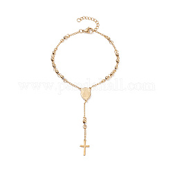 Rosenkranz Perlen Armbänder mit Kreuz, 304 Edelstahlarmband für Ostern, Oval mit Jungfrau Maria, golden, 9 Zoll (230 mm)