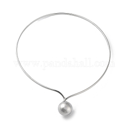 304 Stainless Steel Round Ball Pendant Choker Necklaces, Rigid Necklaces, Stainless Steel Color, Inner Diameter: 5.20 inch(13.2cm)