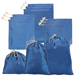 Nbeads 18pcs 3 estilo bolsa de almacenamiento de satén, bolsa con cordón, con botón de plástico dorado y cordón de poliéster, Rectángulo, azul medio, 14.5~30x14.3~22.5x0.3~0.45 cm, 6 piezas / style