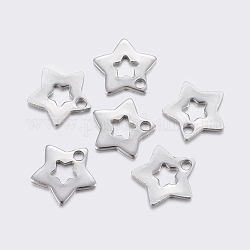 304 charms in acciaio inox, ritagliare, stella, colore acciaio inossidabile, 11x11.5~11.7x1mm, Foro: 1.5~1.6 mm