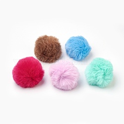 Colgantes cubiertos de bola de pompón de piel de conejo de imitación hecha a mano, Bolas de pelo de conejito borroso, con fibra elástica, color mezclado, 55~74mm, agujero: 5 mm