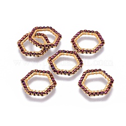 Miyuki & toho perles de rocaille japonaises faites à la main, avec anneaux connecteurs en 304 acier inoxydable, motif de tissage, hexagone, or, violet, 15~15.5x16x1.8~2mm