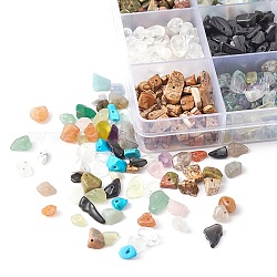 300g 15 couleurs perles de pierres précieuses naturelles et synthétiques, puce, 5~8x5~8mm, Trou: 0.3~1mm, 20 g / couleur