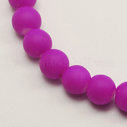 Rubber Glass Bead Strands, Round, Magenta, 4mm, Hole: 1mm, about 200pcs/strand