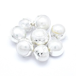 Natur kultivierten Süßwasser Perlen, mit galvanisiertem Polymerton, Runde, Platin Farbe, 11~14x10~14 mm, Bohrung: 0.5~0.8 mm