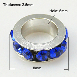 Perline distanziatori strass in ottone, grado a, colore metallico platino, zaffiro, 8x2.5mm, Foro: 5 mm