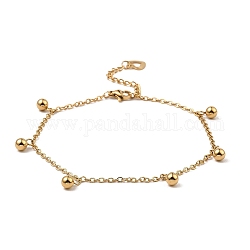 Vacuum Plating 304 Stainless Steel Round Beads Charm Bracelet, with Cable Chains, Golden, 9-1/8 inch(23cm)