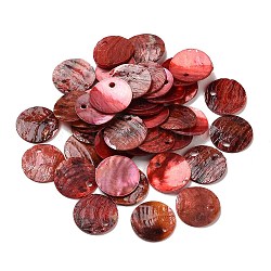Encantos de conchas de akoya naturales pintados con spray, madre de concha, charms planas redondas, carmesí, 13x1.5mm, agujero: 1 mm