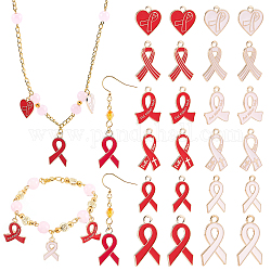 Ph pandahall 72 pièces 12 breloques de sensibilisation au cancer du sein, Pendentifs à breloque en ruban d'émail rose et rouge, breloques en forme de cœur avec ruban de sensibilisation pour femmes, collier, bracelet, fabrication de bijoux artisanaux