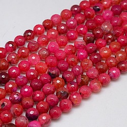 Natural Agate Round Beads Strand, Dyed, Faceted, Crimson, 10mm, Hole: 1mm, about 38pcs/strand, 14.56inch