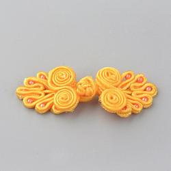 Ручные китайские лягушки узлы наборы кнопок, кнопка полиэфира, цветок, оранжевые, 64~72x21~24x4~5 мм