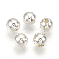 Perline di plastica abs, tondo, colore argento placcato, 7.5~8x7~7.5mm, Foro: 1.6~2 mm