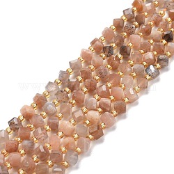 Brins de perles naturelles multi-pierre de lune, avec des perles de rocaille, facette, perles de cube en diagonale, 5~6x5~6x4~5mm, Trou: 1mm, Environ 49~55 pcs/chapelet, 15.35''~15.75'' (39~40 cm)
