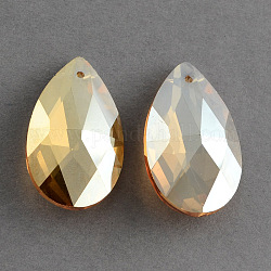 Electroplated Glass Pendants, Faceted Teardrop, Peru, 38x22.5x12mm, Hole: 1.5mm