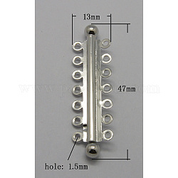 7-strands Brass Slide Lock Clasps, Components for Jewelry Making, 14 Holes, Platinum, 47x13mm, Hole: 1.5mm