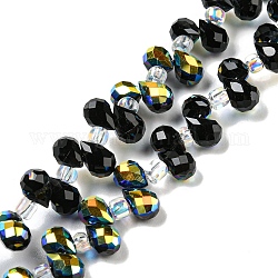 Electroplate Transparent Glass Beads Strands, AB Color Plated, Faceted Teardrop, Top Drilled, Black, 6x4mm, Hole: 0.8mm, about 97~102pcs/strand, 10.63''~14.80''(27~37.6cm)