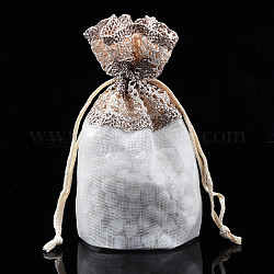 Sacs-cadeaux en dentelle de polyester et fil flammé, pour bijoux et baby showers emballage sac de faveur de mariage, brun rosé, 14~15x10~11x0.3 cm