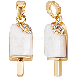 Beebeecraft 8Pcs Brass Clear Cubic Zirconia Pendants, with Acrylic and Brass Snap on Bails, Ice Lolly Charm, Creamy White, Real 18K Gold Plated, 21x8x4mm, Hole: 4x3mm